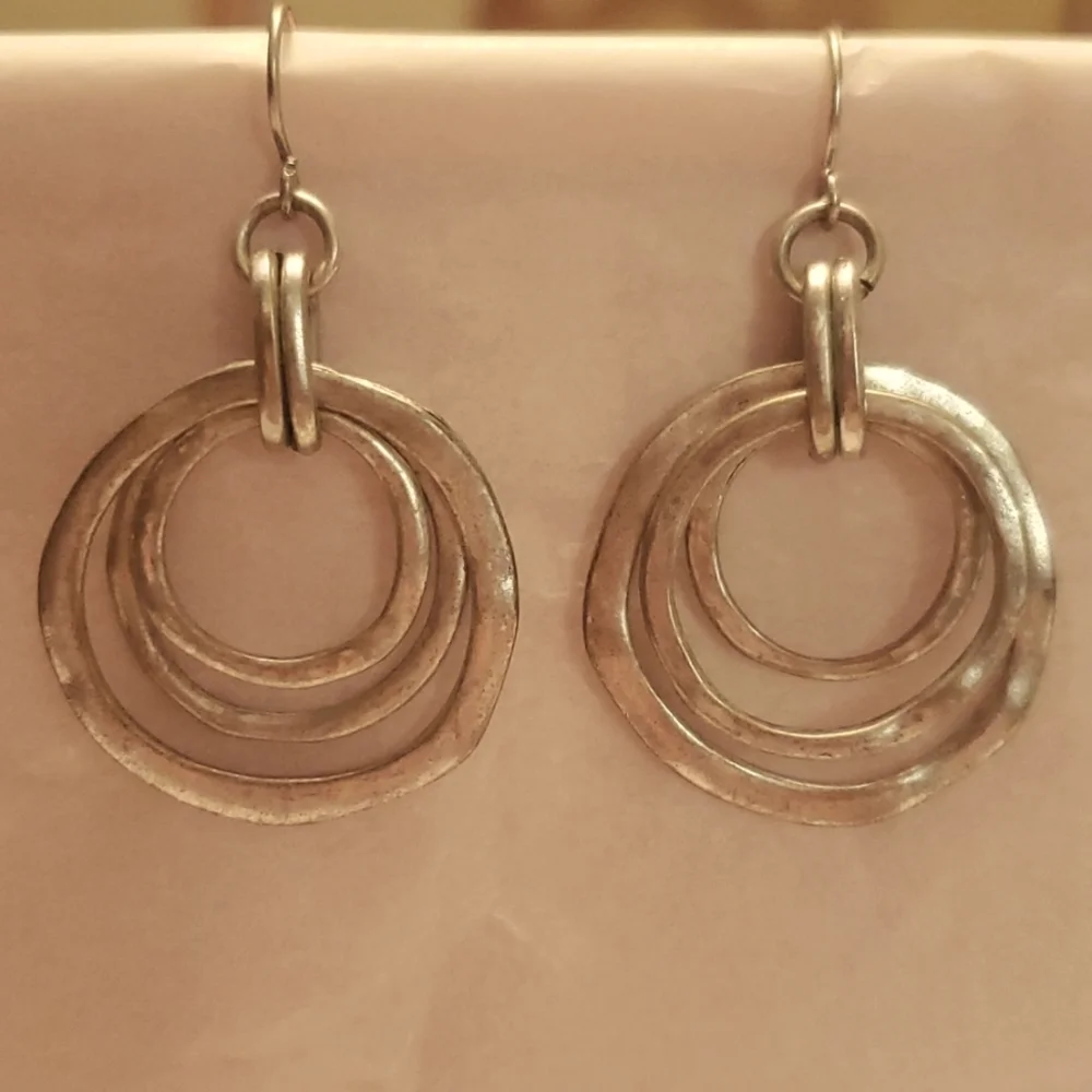 Handcrafted Moonlight Triple Circle Earrings Sterling Silver 1.75